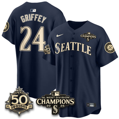 SEA Limited Throwback Cream Jersey - 50th Anniversary & AL West Division Champions - All Stitched