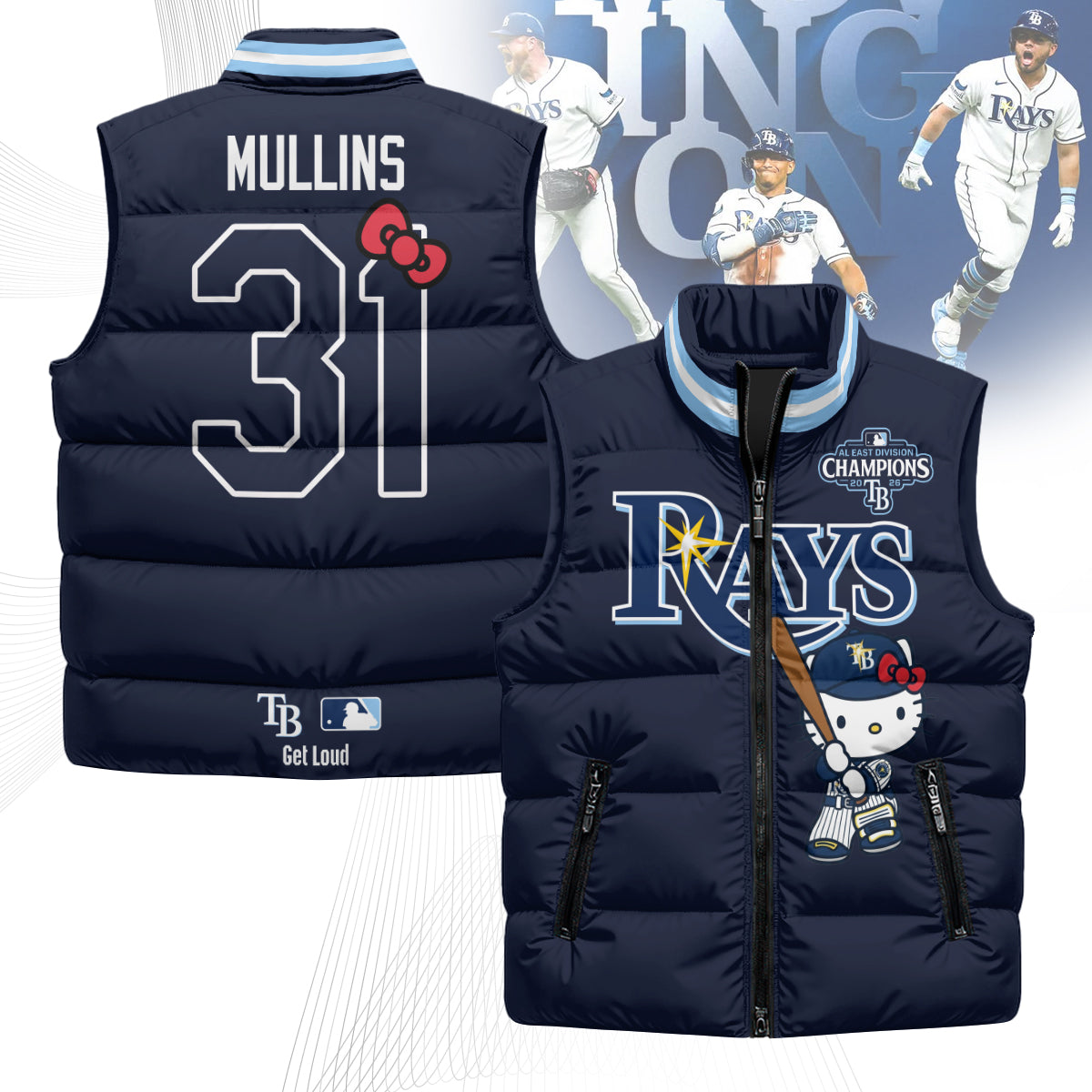 TB x Meow KT 2026 AL East Champs Puffer Vest - Printed