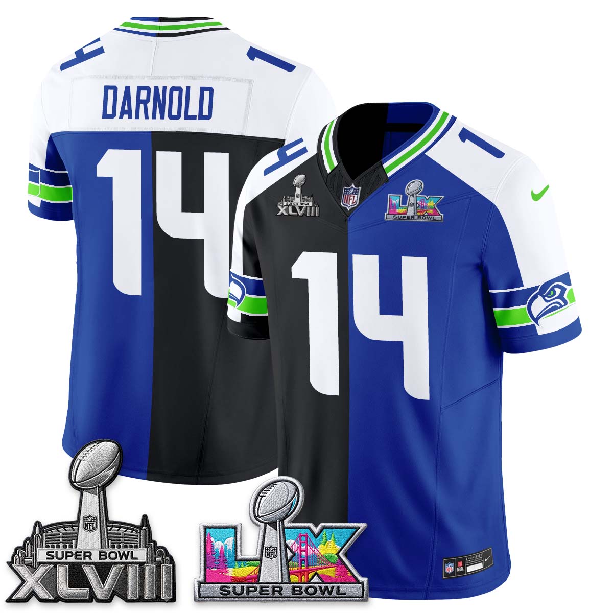 SEA Throwback 2 SB Patches Vapor Jersey - Stitched