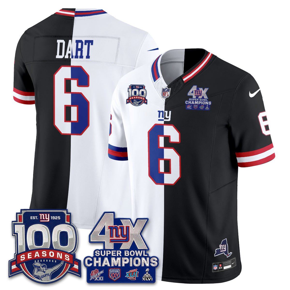 New York Giants 4X SBowl Split Edition Vapor Jersey - Stitched