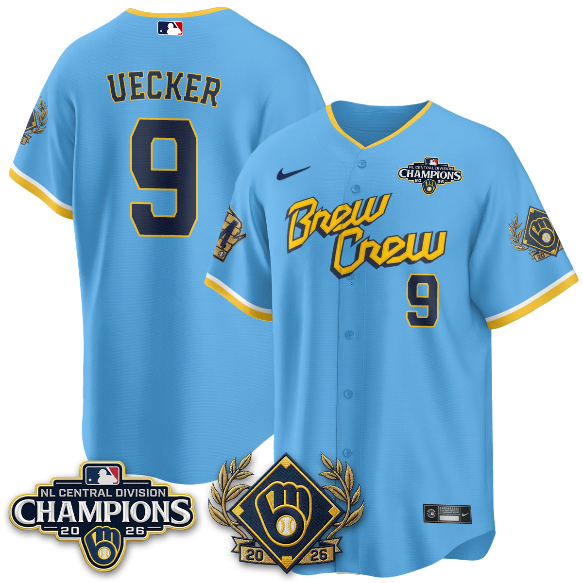 Milwaukee Brewers 2026 NL Division Champs Vapor Gold Jersey - Stitched