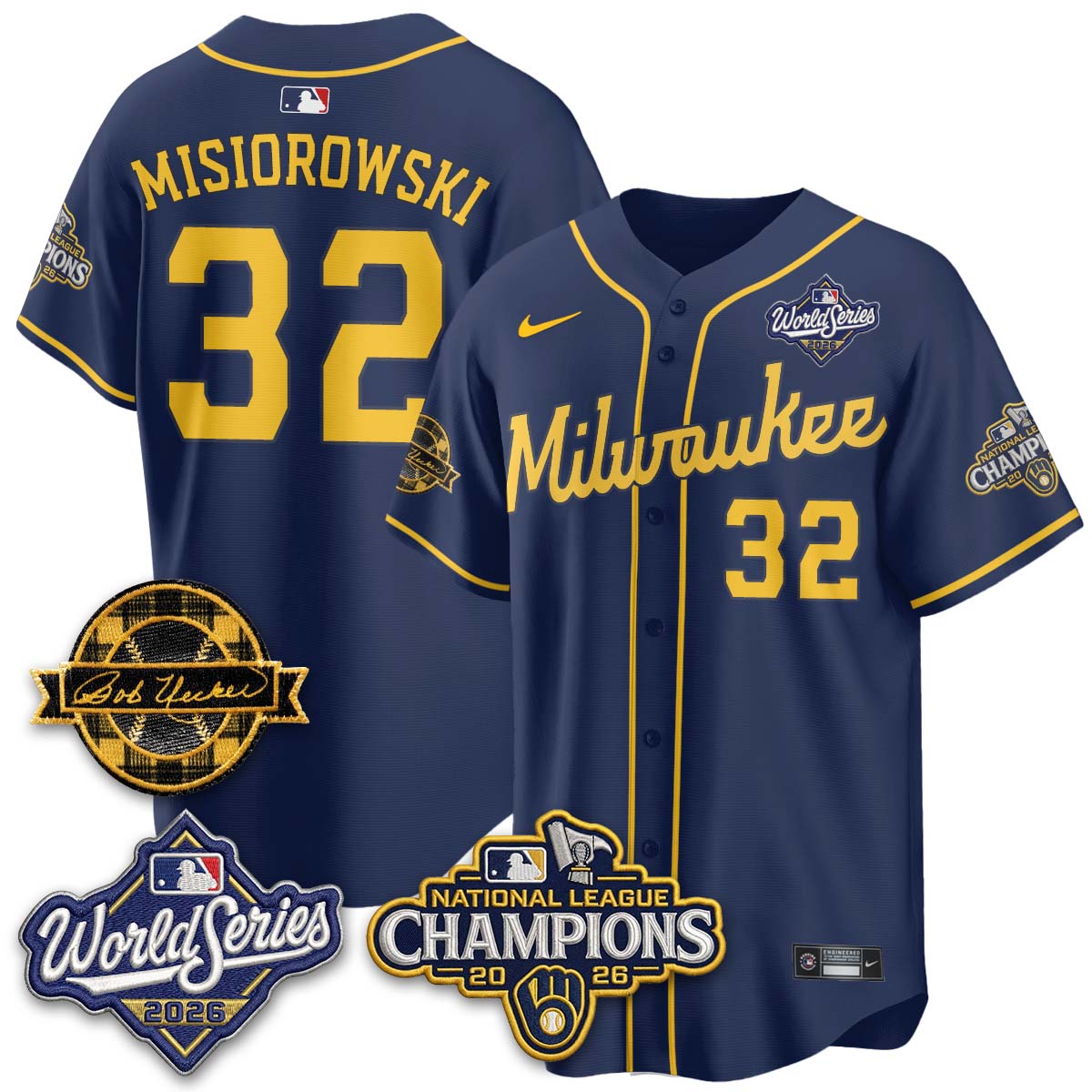 MIL WS26 - Bob Uecker Patch Black Gold Jersey - Stitched (Tiktok)