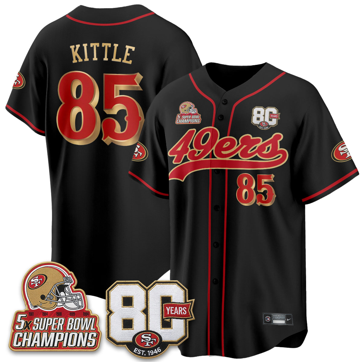 SF 80 Years & 5X Champs Vapor Baseball Jersey - Stitched