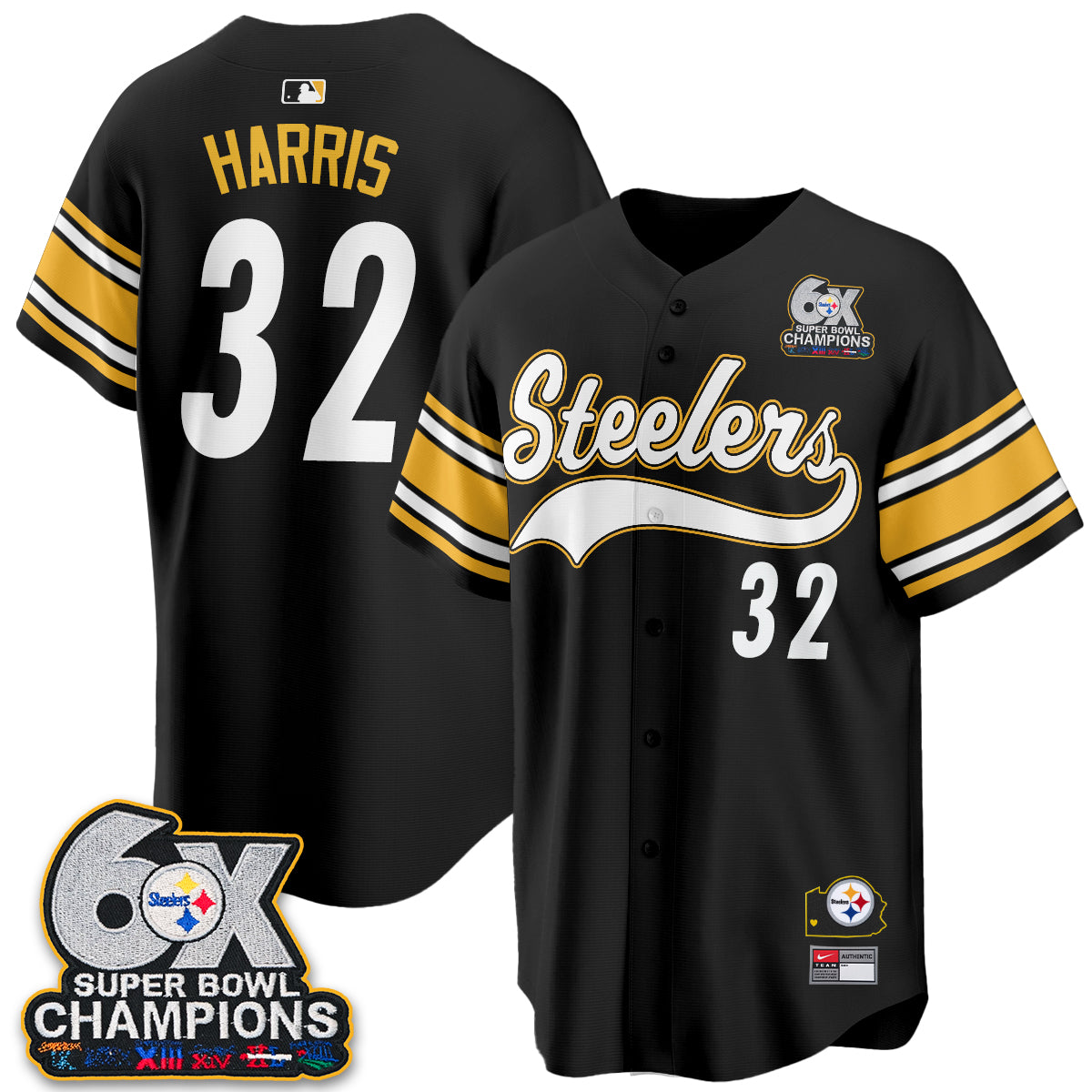 Pittsburgh Steelers 6X Champs Throwback Baseball Vapor Jersey - Stitched