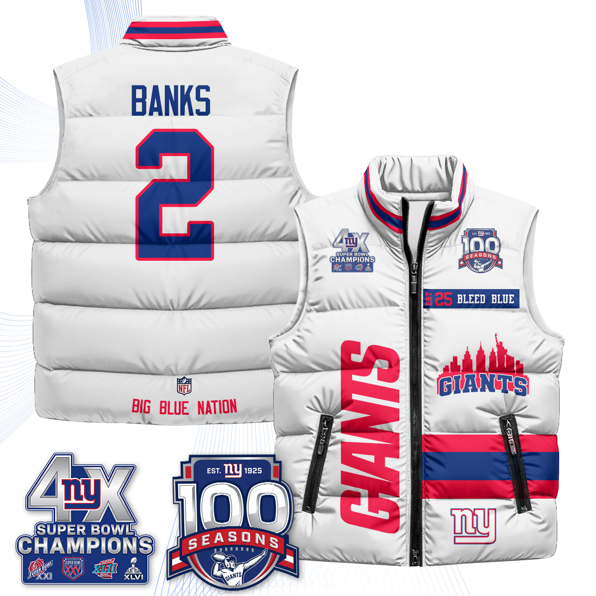 NYG 4X Champs S.Bowl Puffer Vest - Printed
