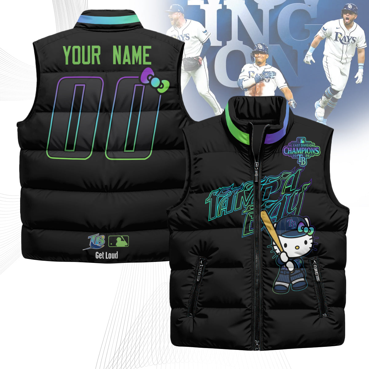 TB x Meow KT 2026 AL East Champs Custom Puffer Vest - Printed