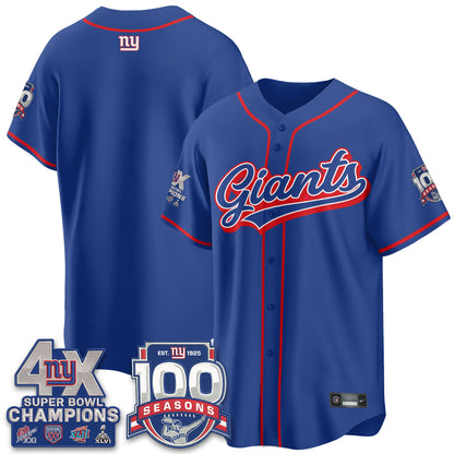 NYG 4X Champs & 100 Anniversary Vapor Baseball Jersey - Stitched