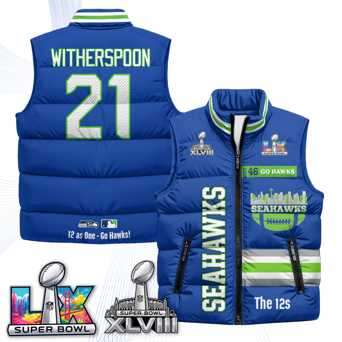 SEA "Go Hawks" Edition Puffer Vest - Printed
