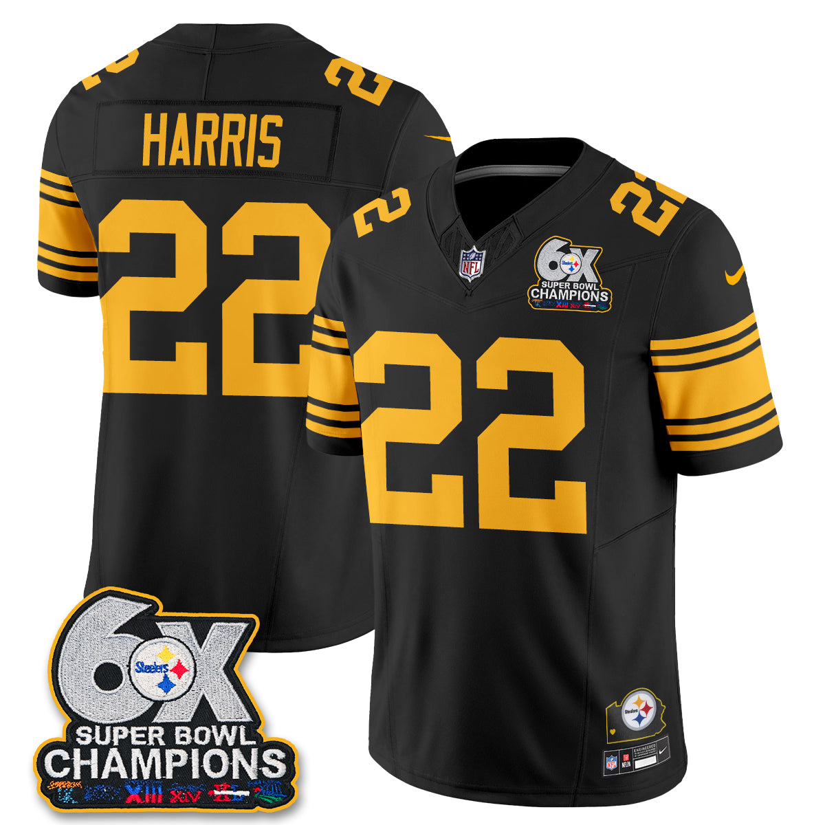 Pittsburgh Steelers 6X Champs Throwback V2 Vapor Jersey - Stitched