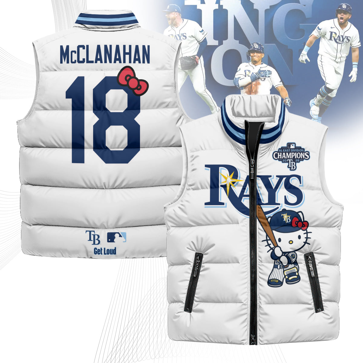 TB x Meow KT 2026 AL East Champs Puffer Vest - Printed