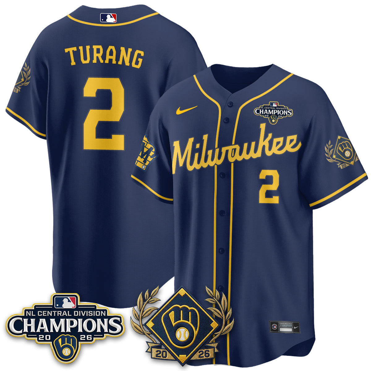 Milwaukee Brewers 2026 NL Division Champs Vapor Gold Jersey - Stitched