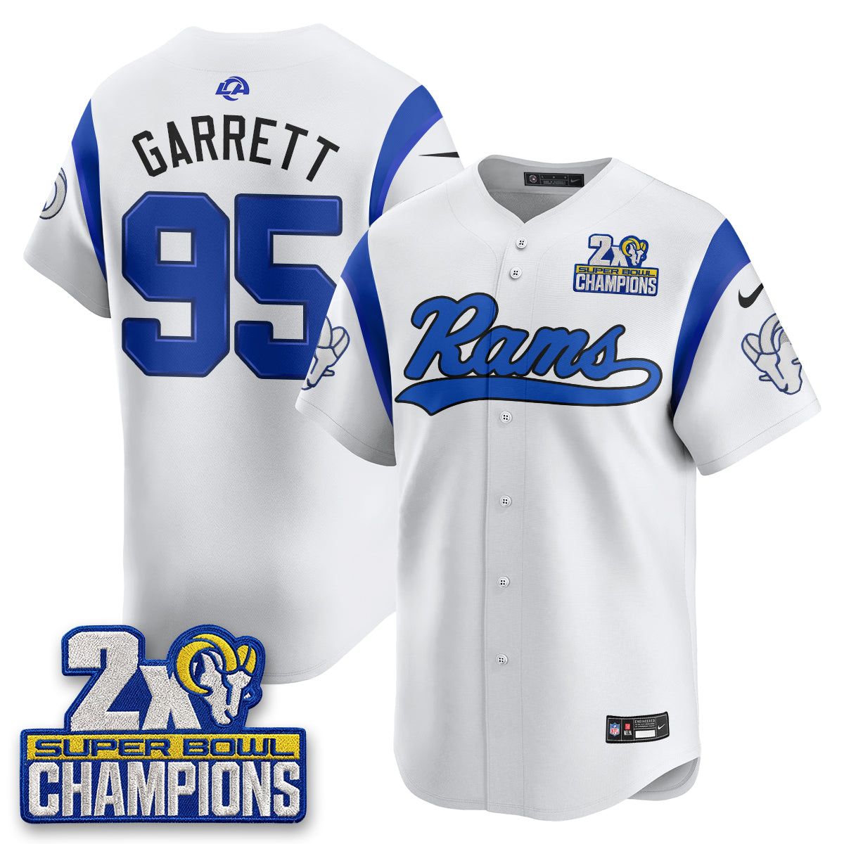 LAR 2X Champs Fearsome White Baseball Vapor Jersey - Stitched