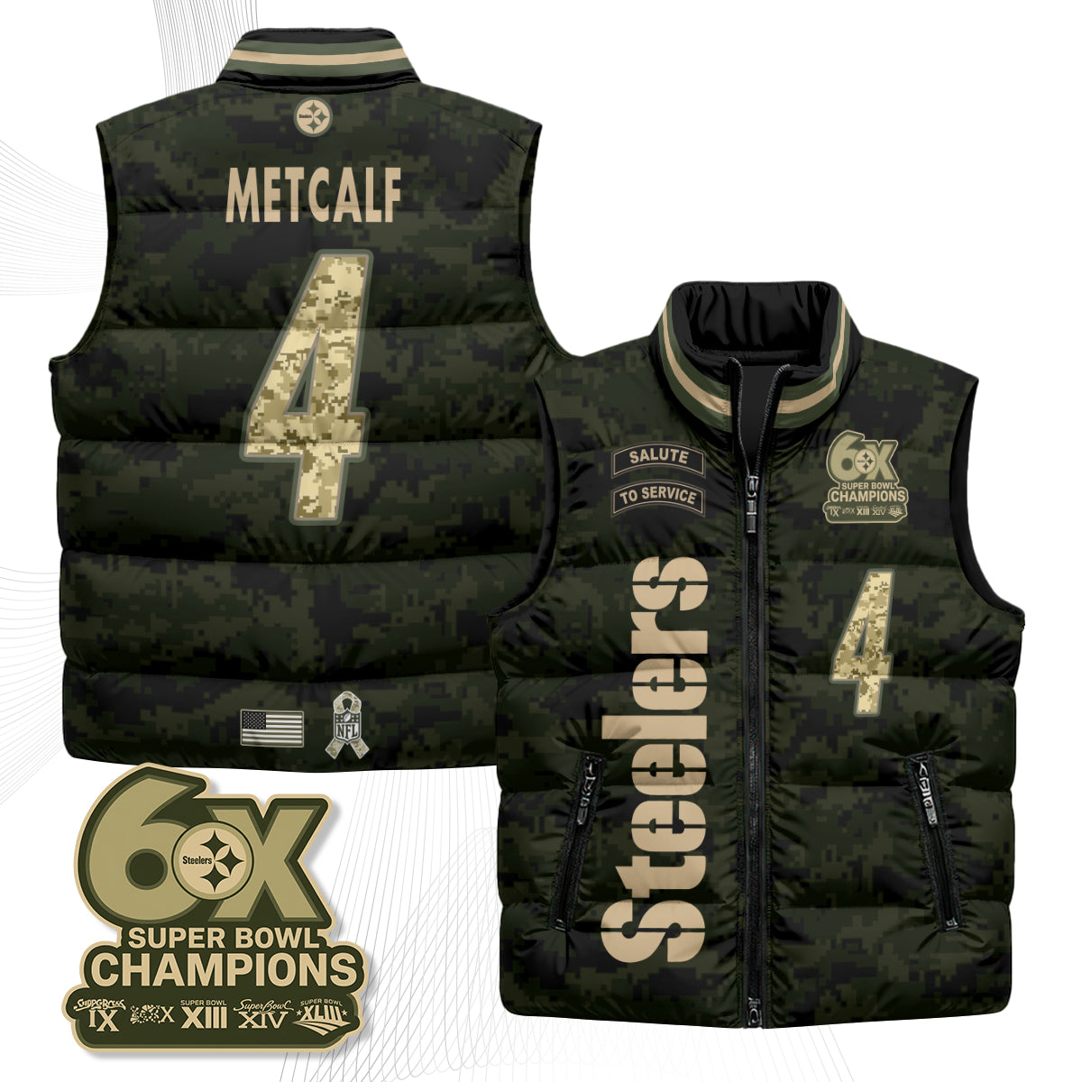 Pittsburgh Steelers 2026 Salute to Service Puffer Vest - Printed