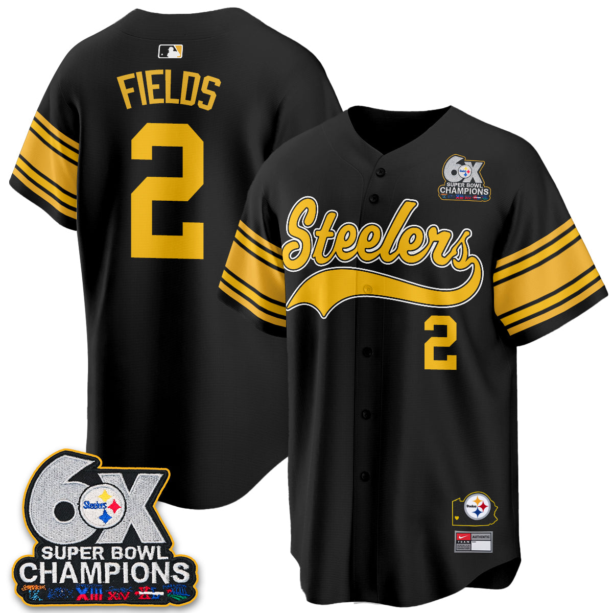 Pittsburgh Steelers 6X Champs Throwback Baseball Vapor Jersey - Stitched