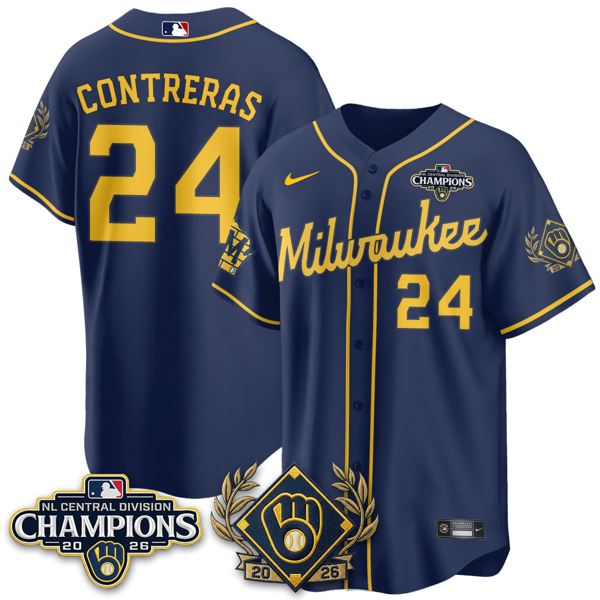 Milwaukee Brewers 2026 NL Division Champs Vapor Gold Jersey - Stitched