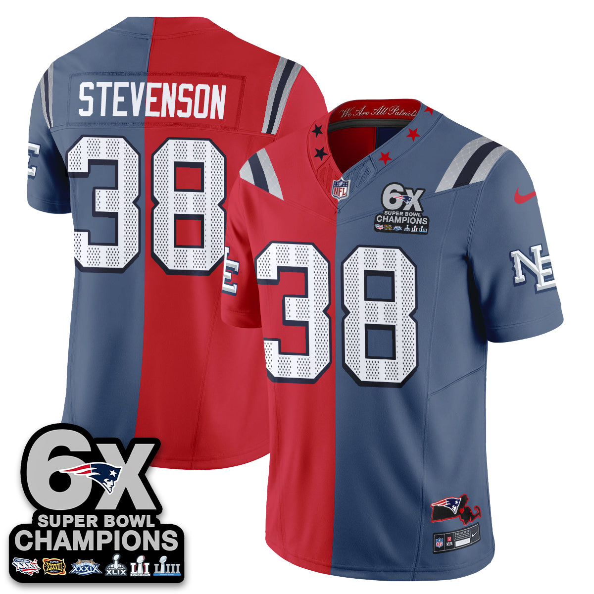 NE 6X Champs Rivalries Split Edition Vapor Jersey - Stitched (V2)