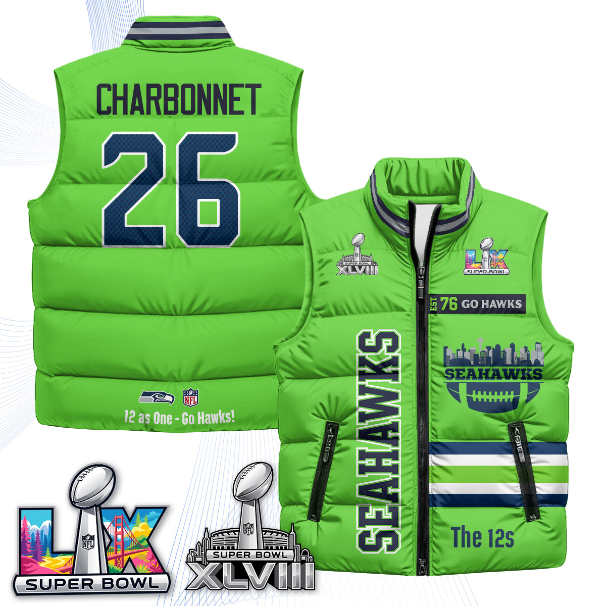 SEA "Go Hawks" Edition Puffer Vest - Printed