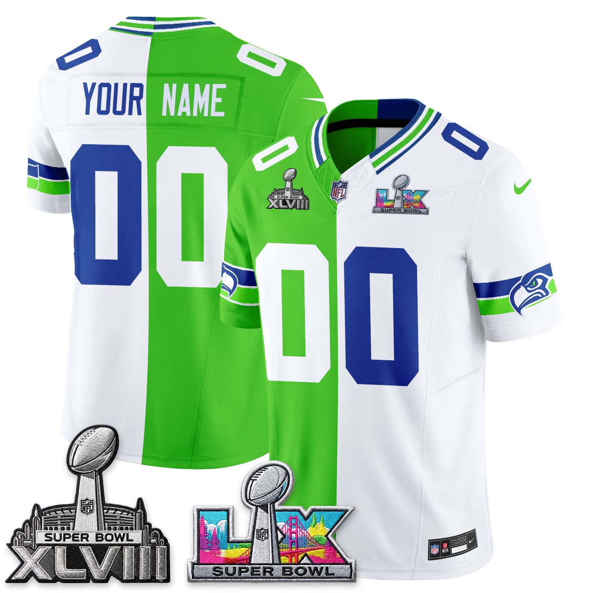 SEA Throwback 2 SB Patches Vapor Jersey - Stitched