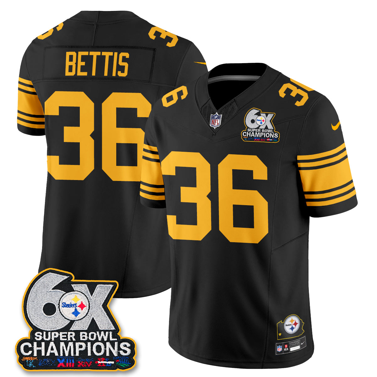 Pittsburgh Steelers 6X Champs Throwback V2 Vapor Jersey - Stitched
