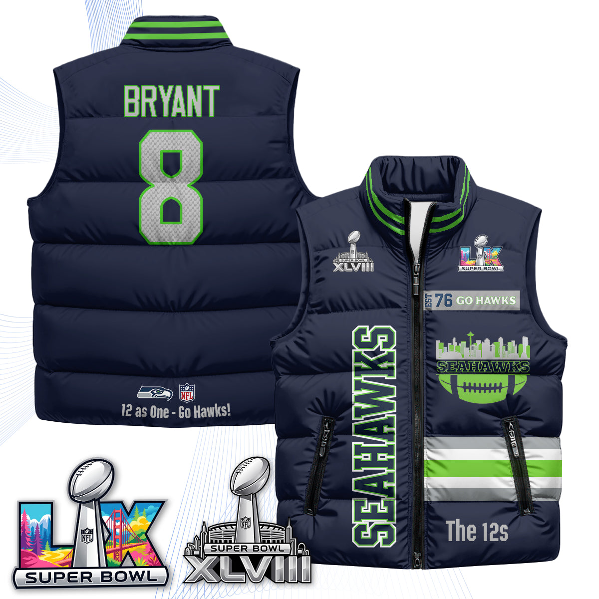 SEA "Go Hawks" Edition Puffer Vest - Printed