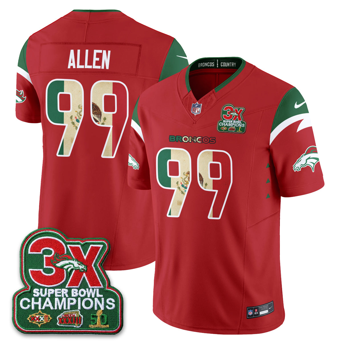 DEN 3X Champs Mexico Edition Vapor Jersey - Stitched