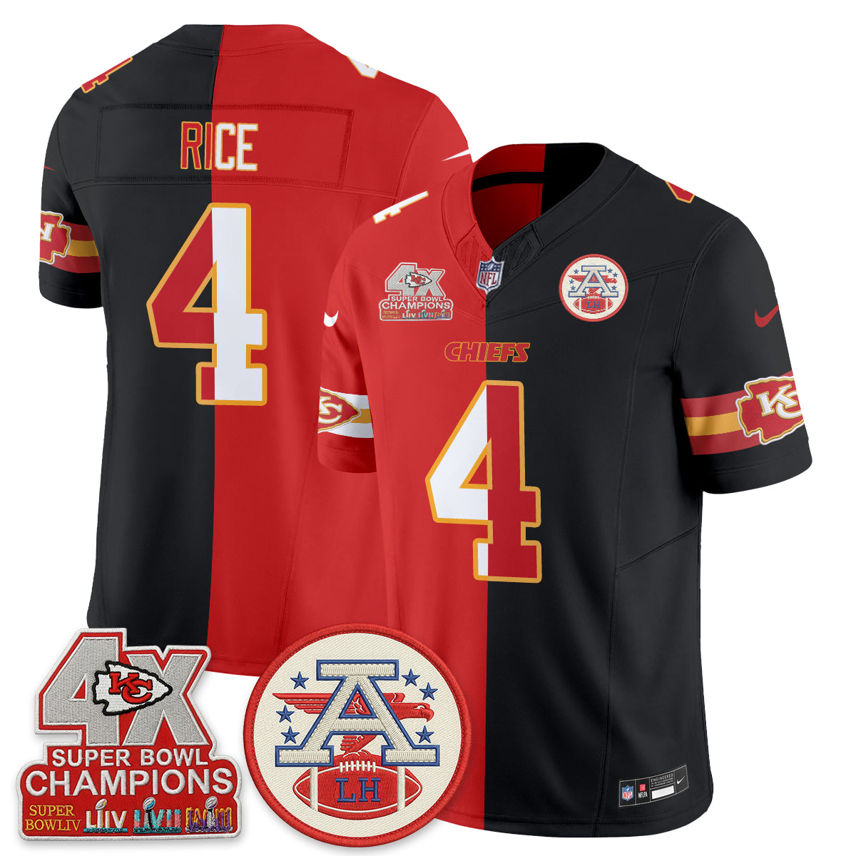 Kansas City Chiefs 4X Champs Patch Split Edition Vapor Jersey - Stitched