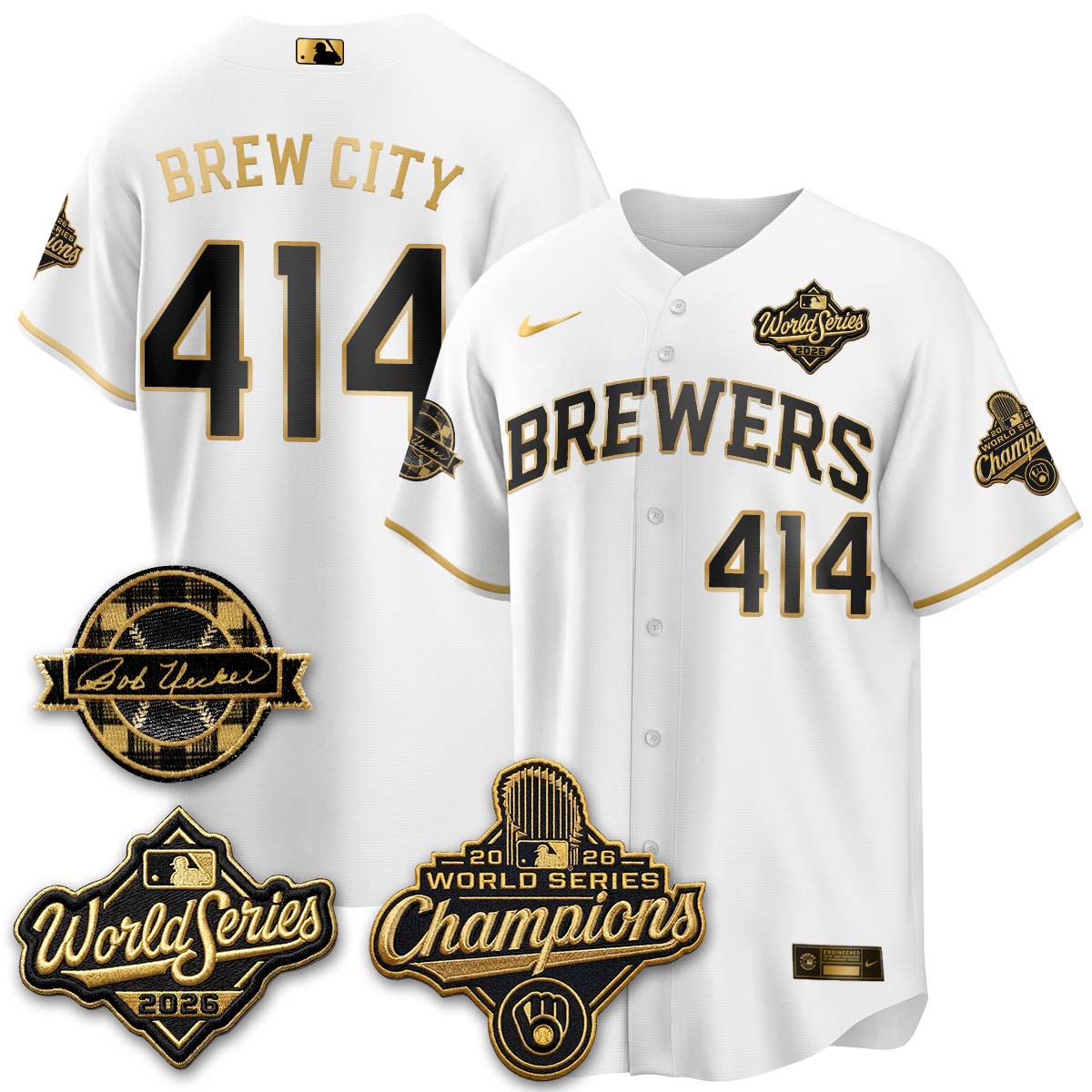 MIL 2026 WS Champions - Bob Uecker Patch Gold Jersey - Stitched (Tiktok)