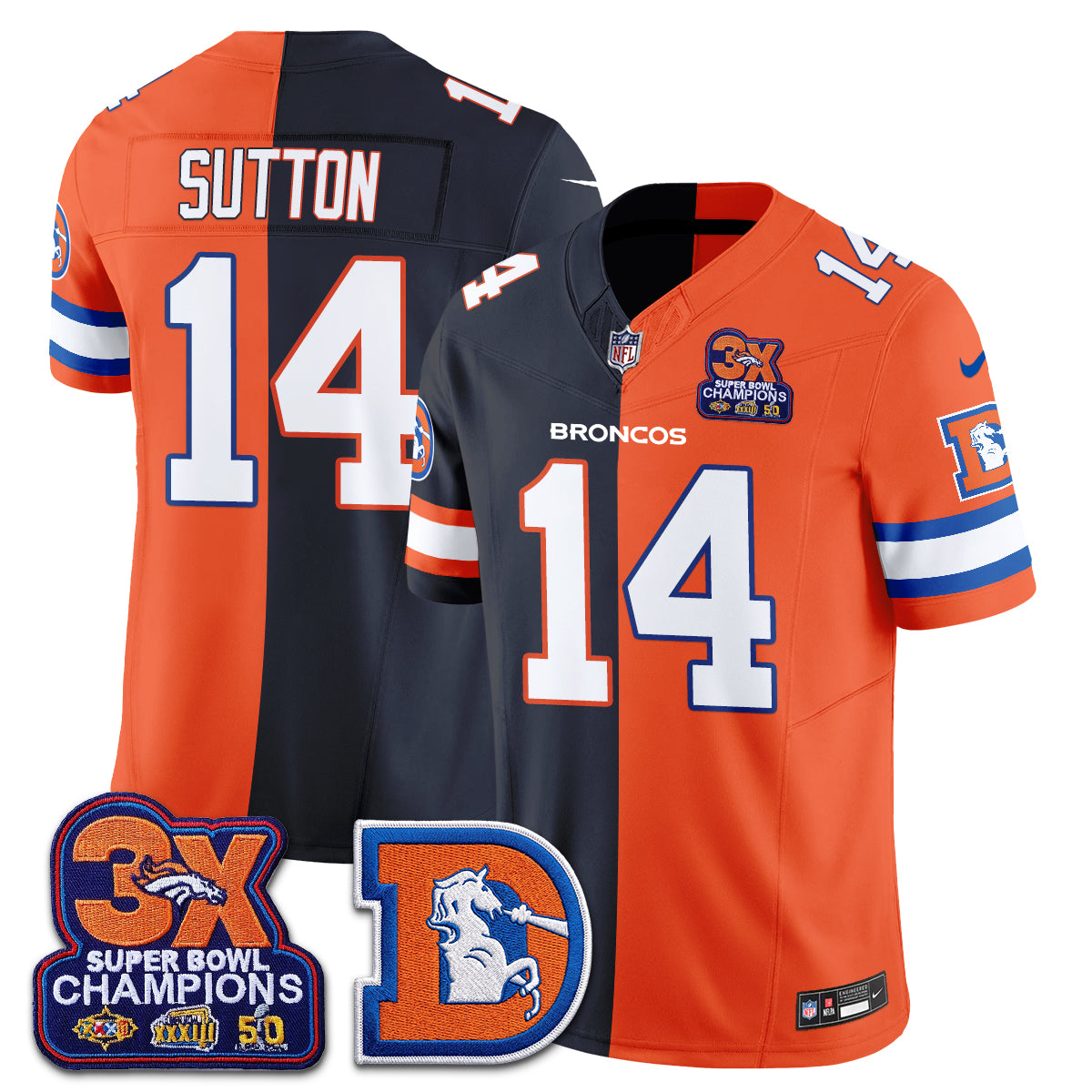 Denver Broncos Throwback Split Vapor Jersey - Stitched
