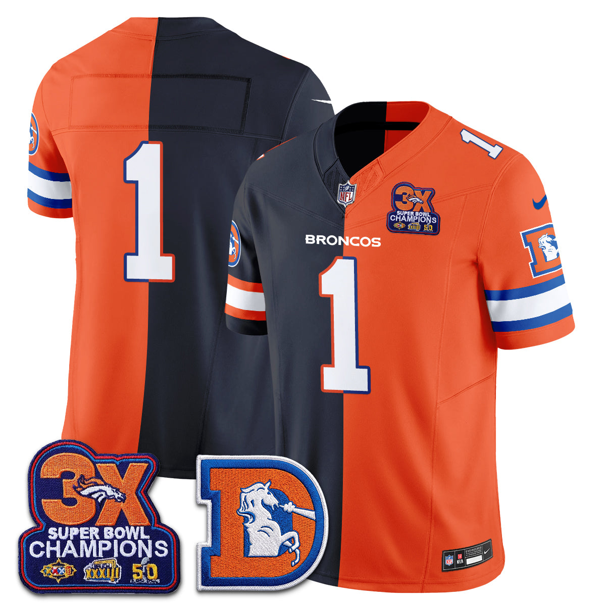 Denver Broncos Throwback Split Vapor Jersey - Stitched