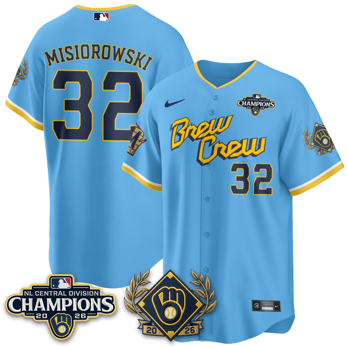 Milwaukee Brewers 2026 NL Division Champs Vapor Gold Jersey - Stitched