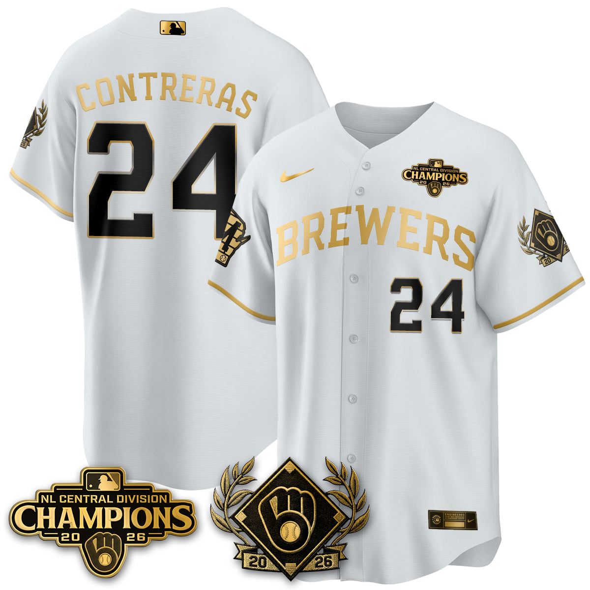 Milwaukee Brewers 2026 NL Division Champs Vapor Gold Jersey - Stitched