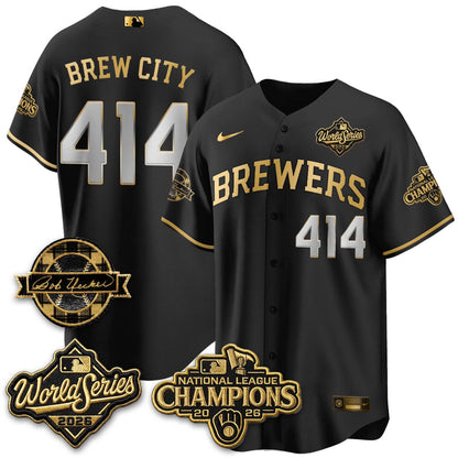 MIL WS26 - Bob Uecker Patch Black Gold Jersey - Stitched (Tiktok)