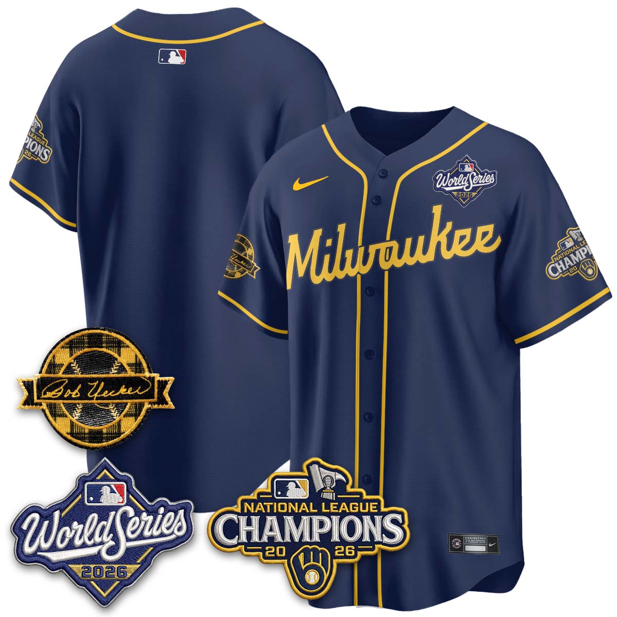 MIL WS26 - Bob Uecker Patch Black Gold Jersey - Stitched (Tiktok)