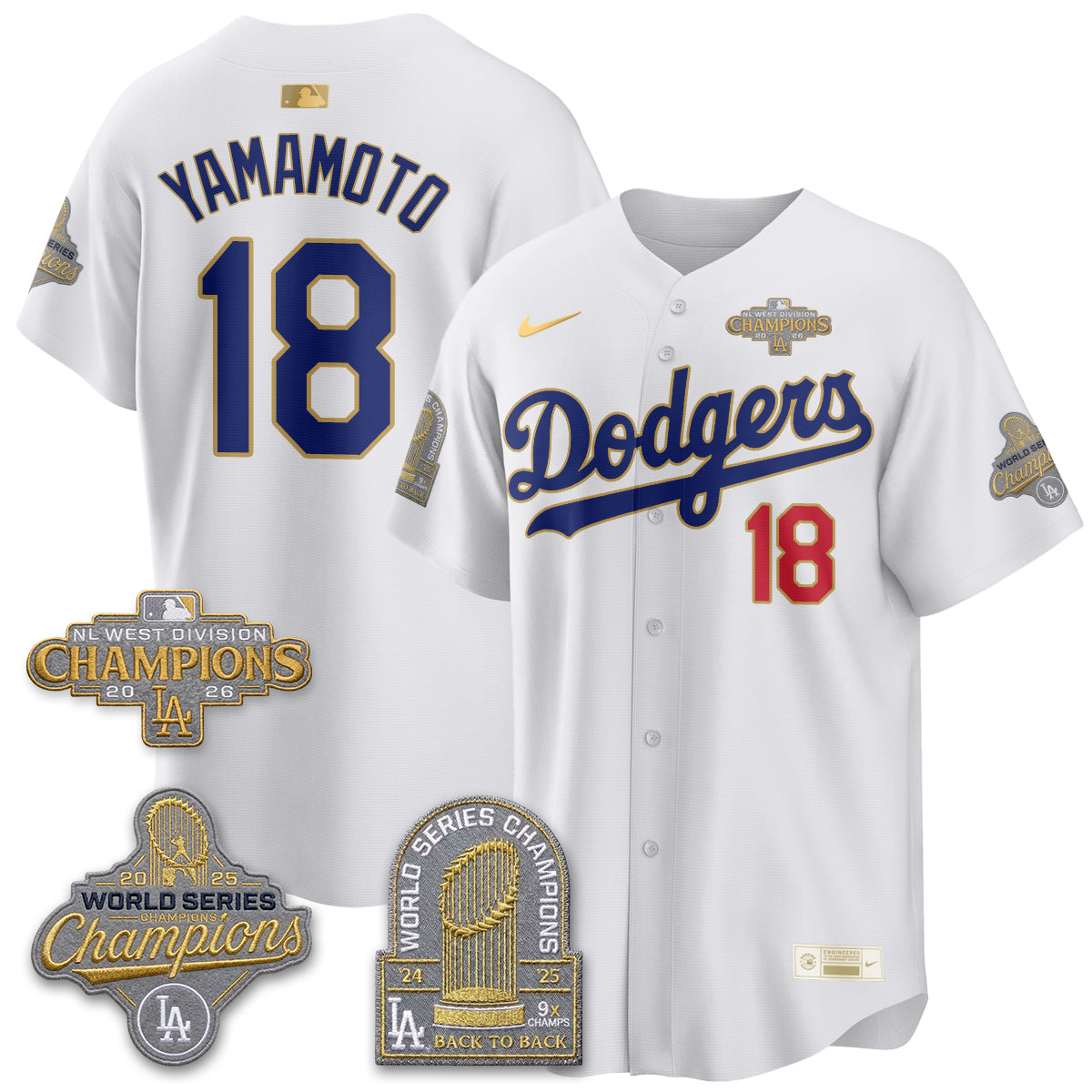 Los Angeles Dodgers 2026 NL West Champs Black Gold Vapor Jersey- Stitched