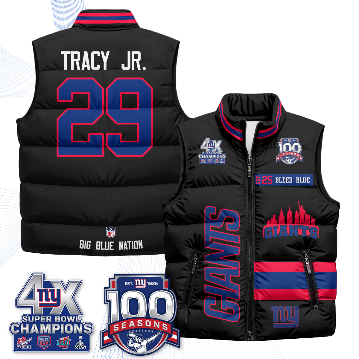 NYG 4X Champs S.Bowl Puffer Vest - Printed