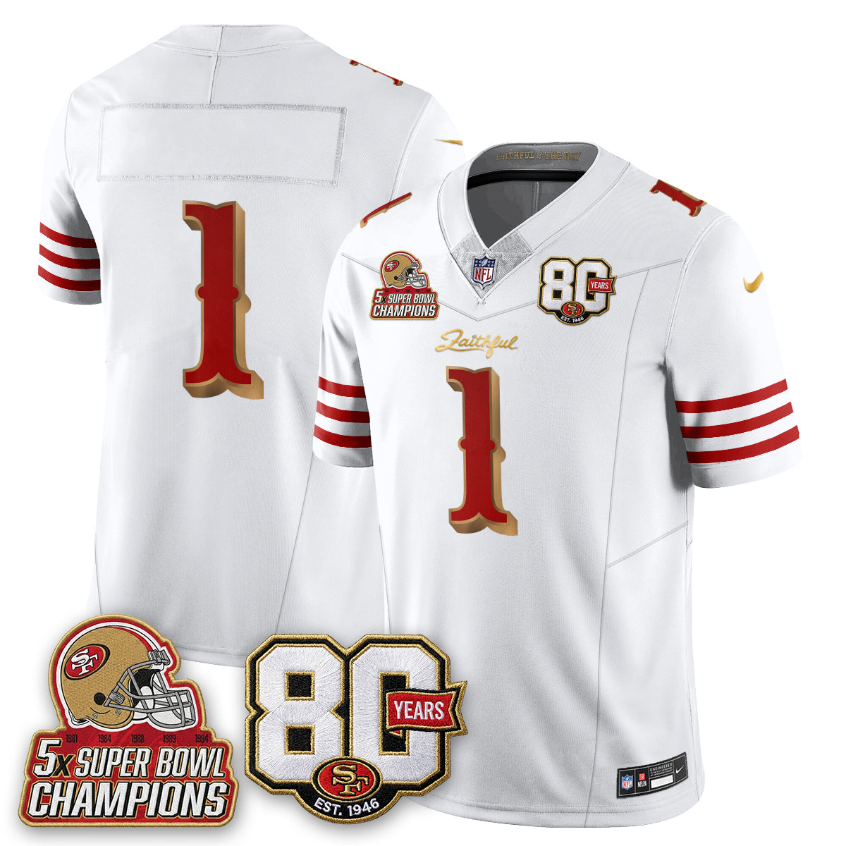 SF 80 Years & 5X Champs Rivalries Vapor Jersey - Stitched