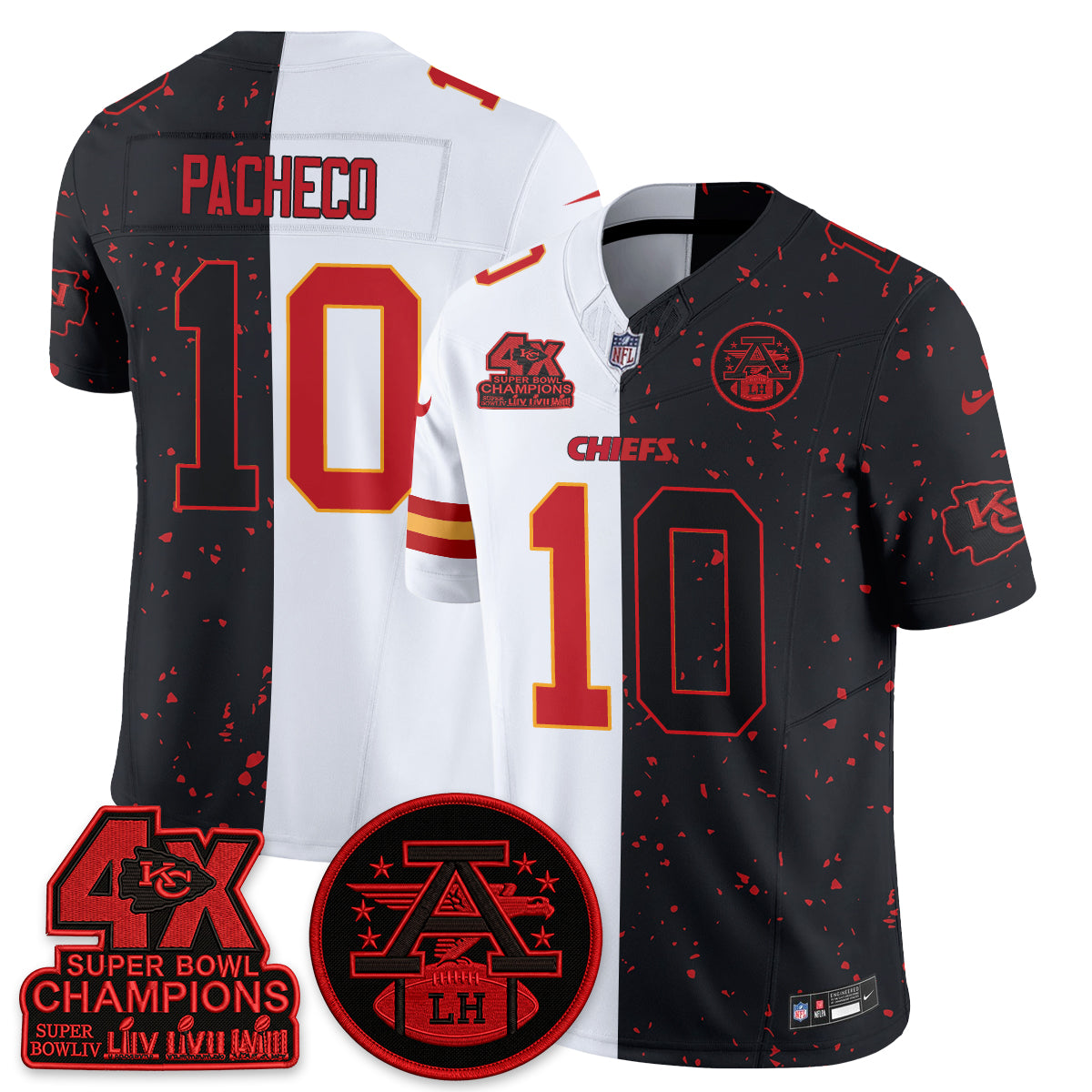 Kansas City Chiefs 4X Champs Patch Split Edition Vapor Jersey - Stitched