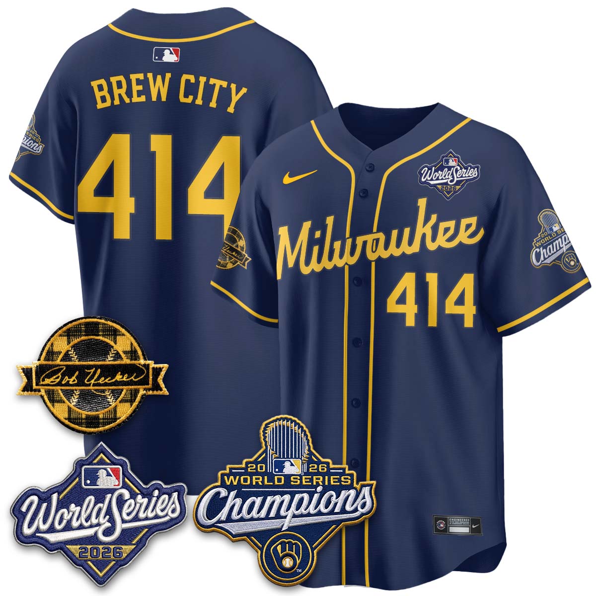 MIL 2026 WS Champions - Bob Uecker Patch Gold Jersey - Stitched (Tiktok)