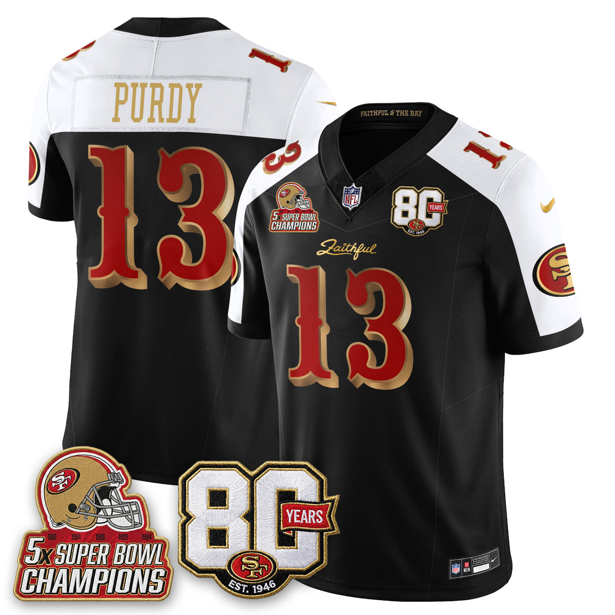 SF 80 Years & 5X Champs Rivalries Vapor Jersey - Stitched