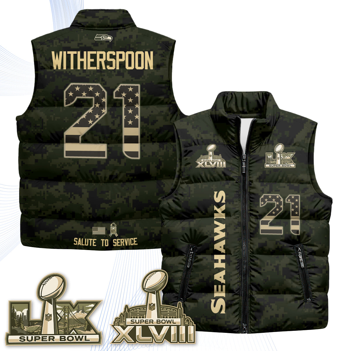 Seattle Seahawks 2026 Salute to Service Puffer Vest - Printed