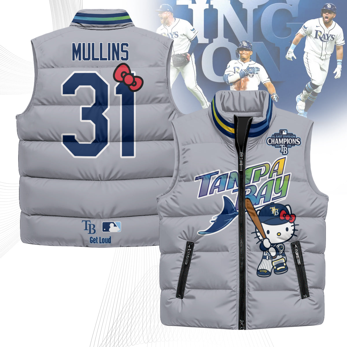TB x Meow KT 2026 AL East Champs Puffer Vest - Printed