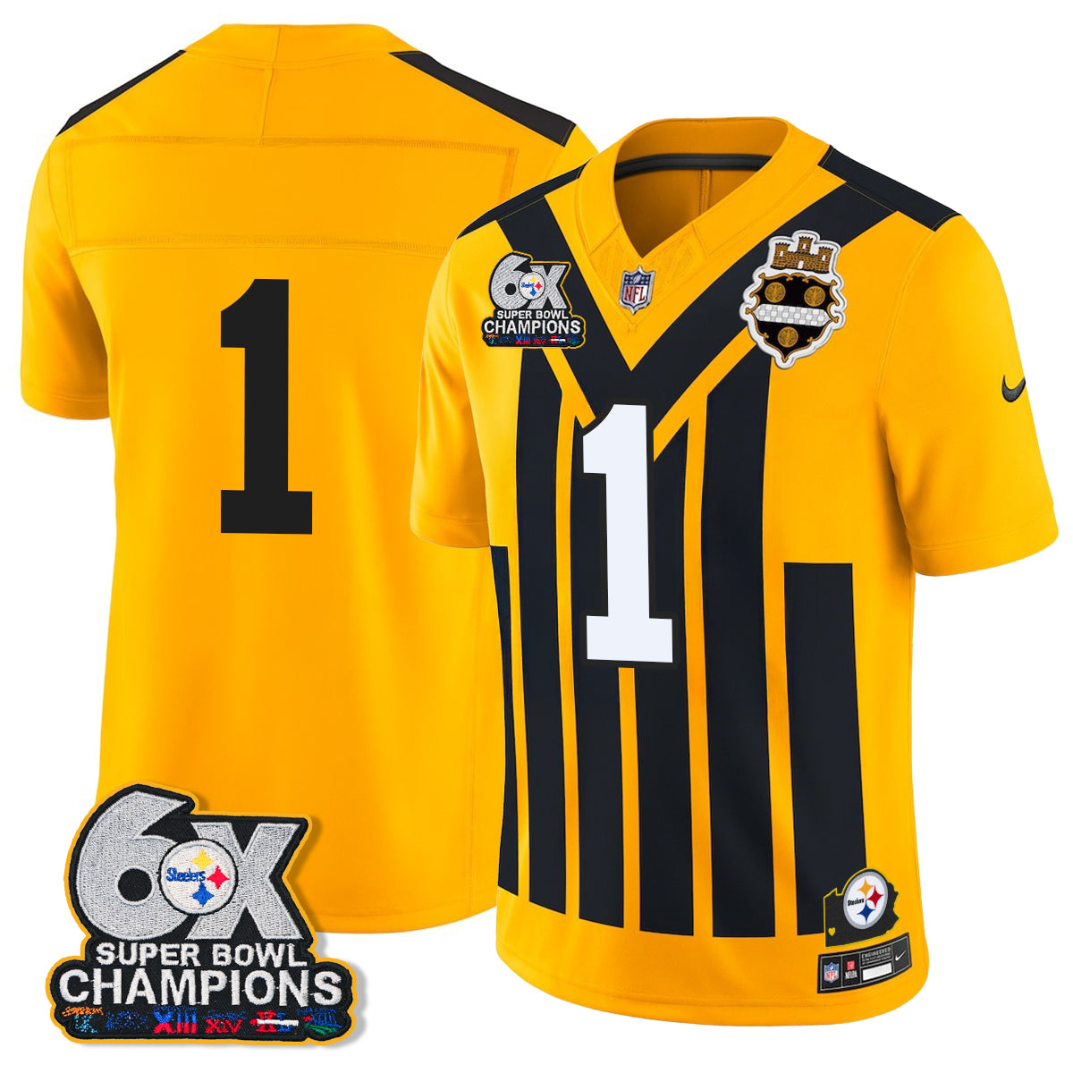 Pittsburgh Steelers 6X Champs Throwback V2 Vapor Jersey - Stitched