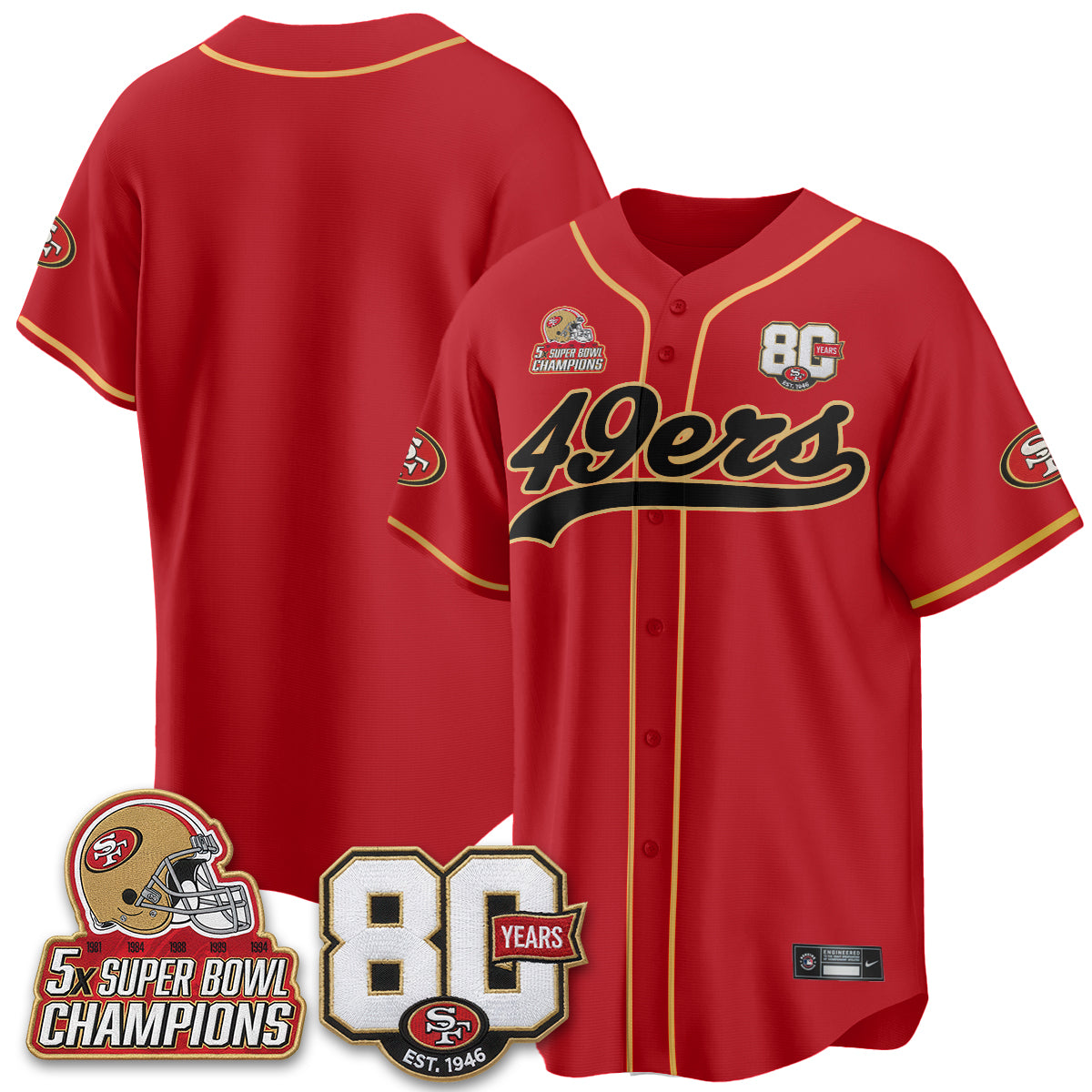 SF 80 Years & 5X Champs Vapor Baseball Jersey - Stitched