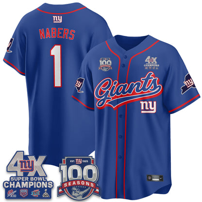 NYG 4X Champs & 100 Anniversary Vapor Baseball Jersey V2- Stitched