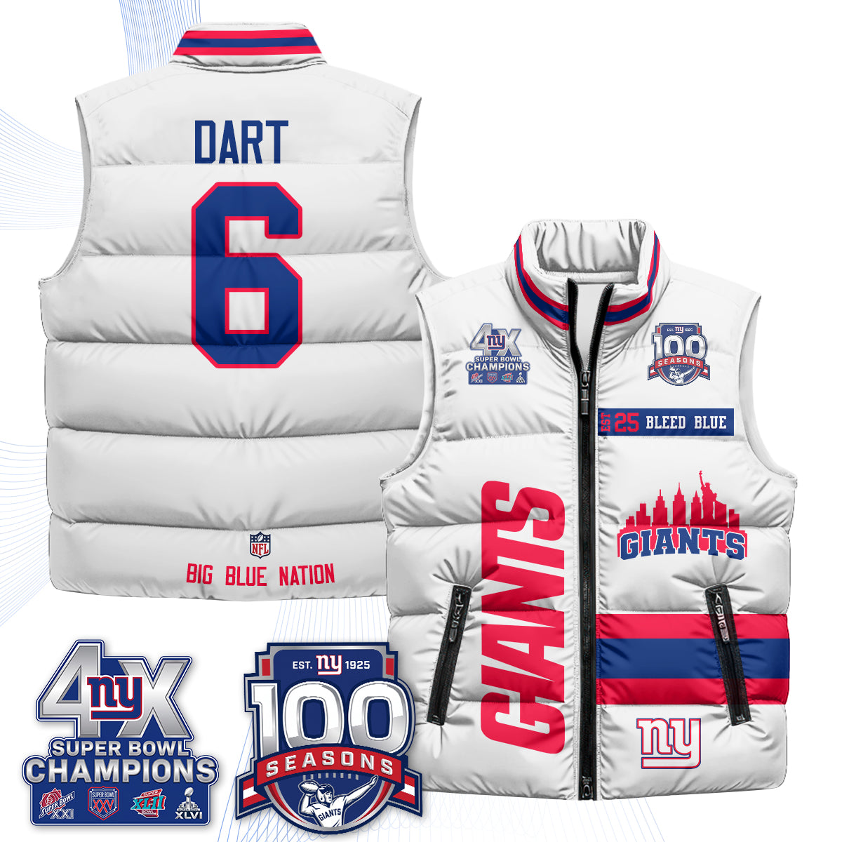 NYG 4X Champs S.Bowl Puffer Vest - Printed