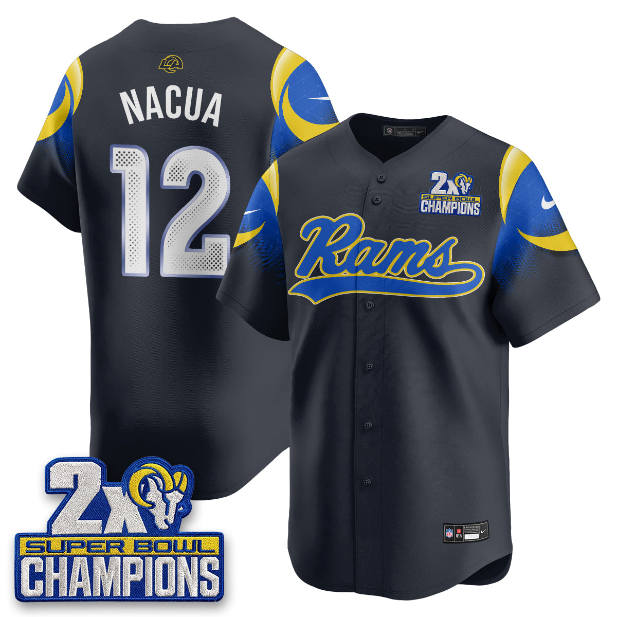 LAR 2X Champs Fearsome White Baseball Vapor Jersey - Stitched