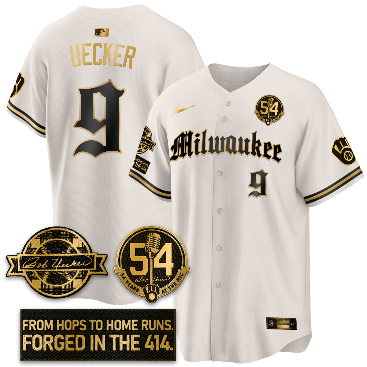 MIL Bob Uecker Patch Vapor Premier Limited Jersey - Gothic Edition - All Stitched