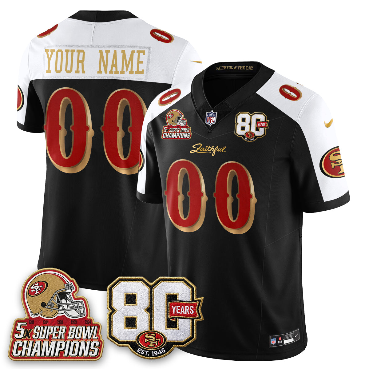 SF 80 Years & 5X Champs Rivalries Vapor Custom Jersey - Stitched