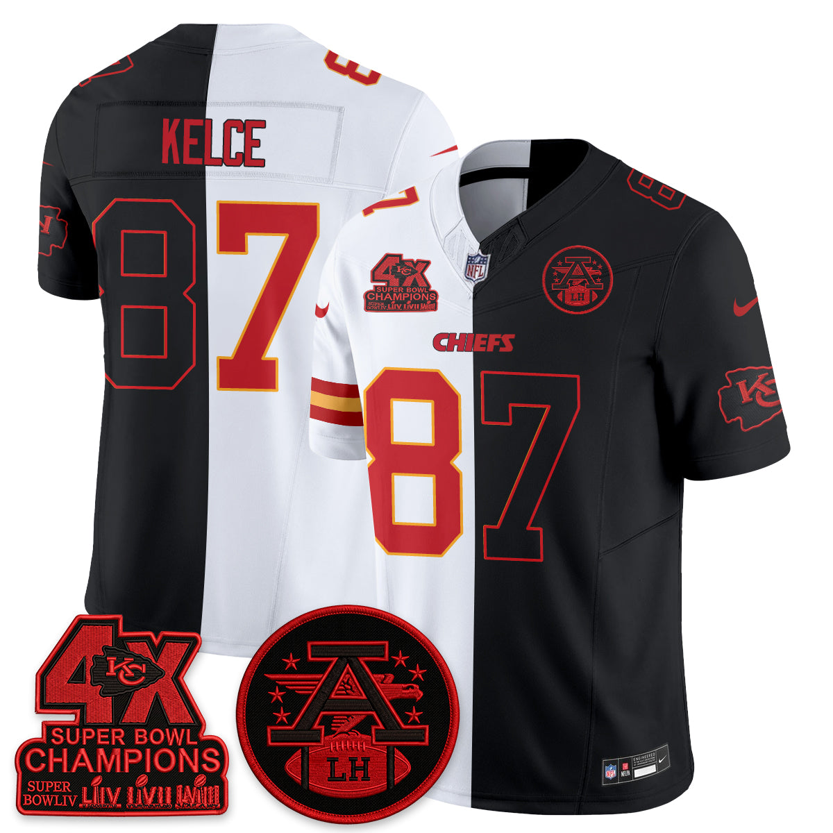 Kansas City Chiefs 4X Champs Patch Split Edition Vapor Jersey - Stitched