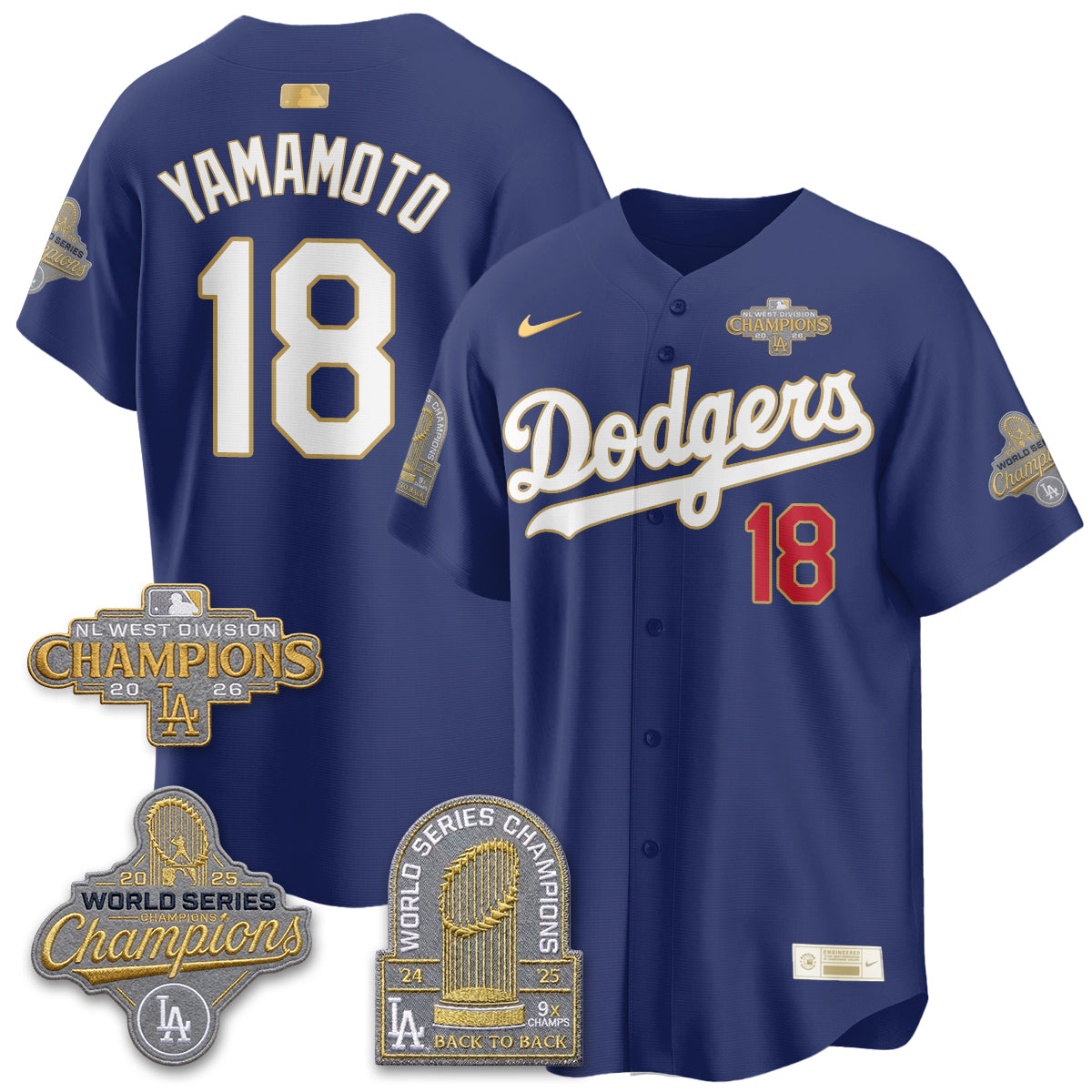 Los Angeles Dodgers 2026 NL West Champs Black Gold Vapor Jersey- Stitched